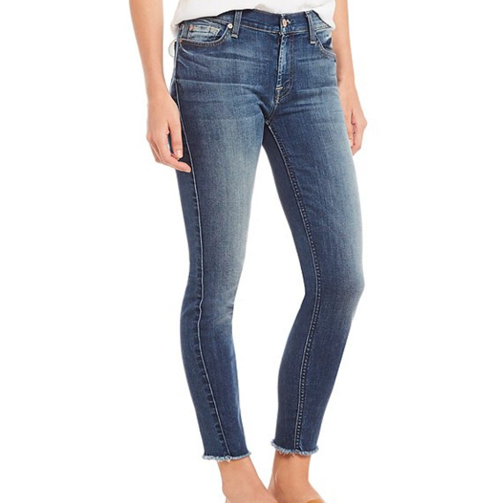 7 For All Mankind Frayed Hem Skinny Ankle Jeans